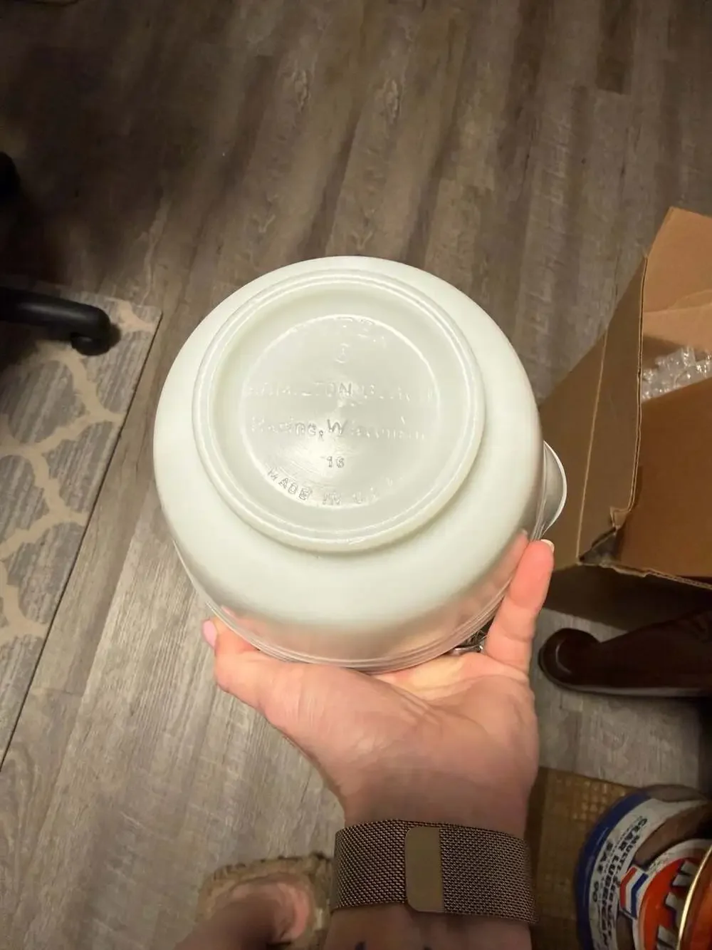 Vintage Pyrex Hamilton Beach White Milk Glass Ribbed Mixing Bowl with Spout